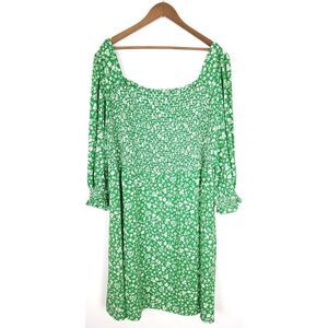 Jessica Howard Bright Green Floral Smocked Square Neck Dress Size 24W